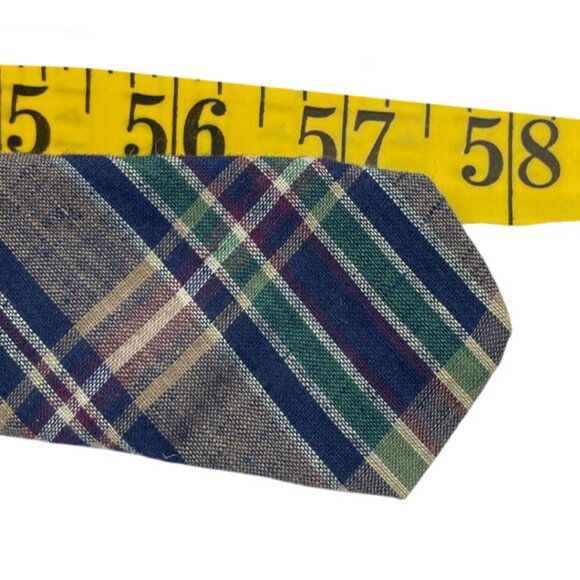 Lands' End Cotton Tie Green Blue Tartan Plaid - Picture 6 of 6